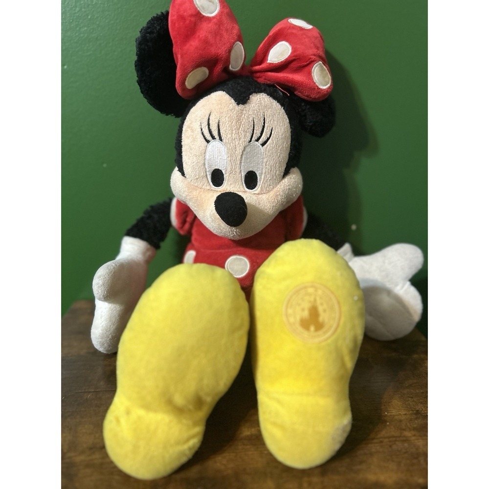 Authentic Disney Parks Minnie Mouse Plush 12" Red Polka Dot Dress Yellow Shoes